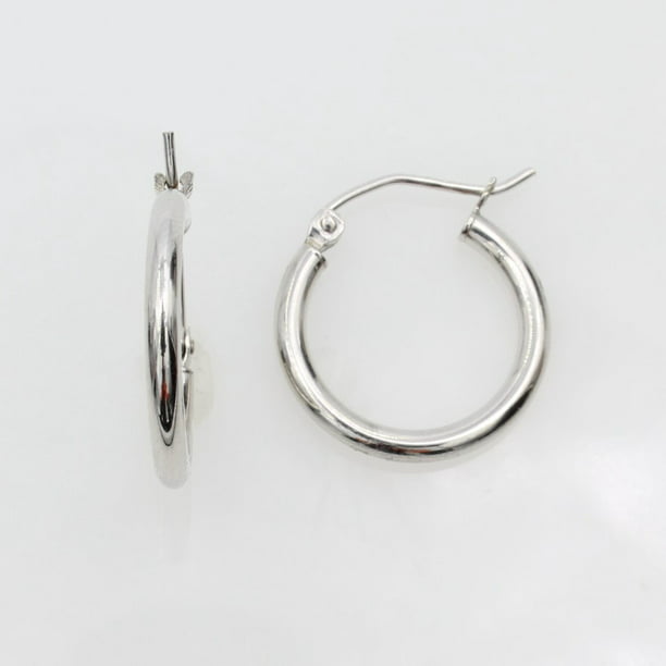 14k White Gold 2mm Thickness Endless Hoop Earrings 15 x 15 mm 